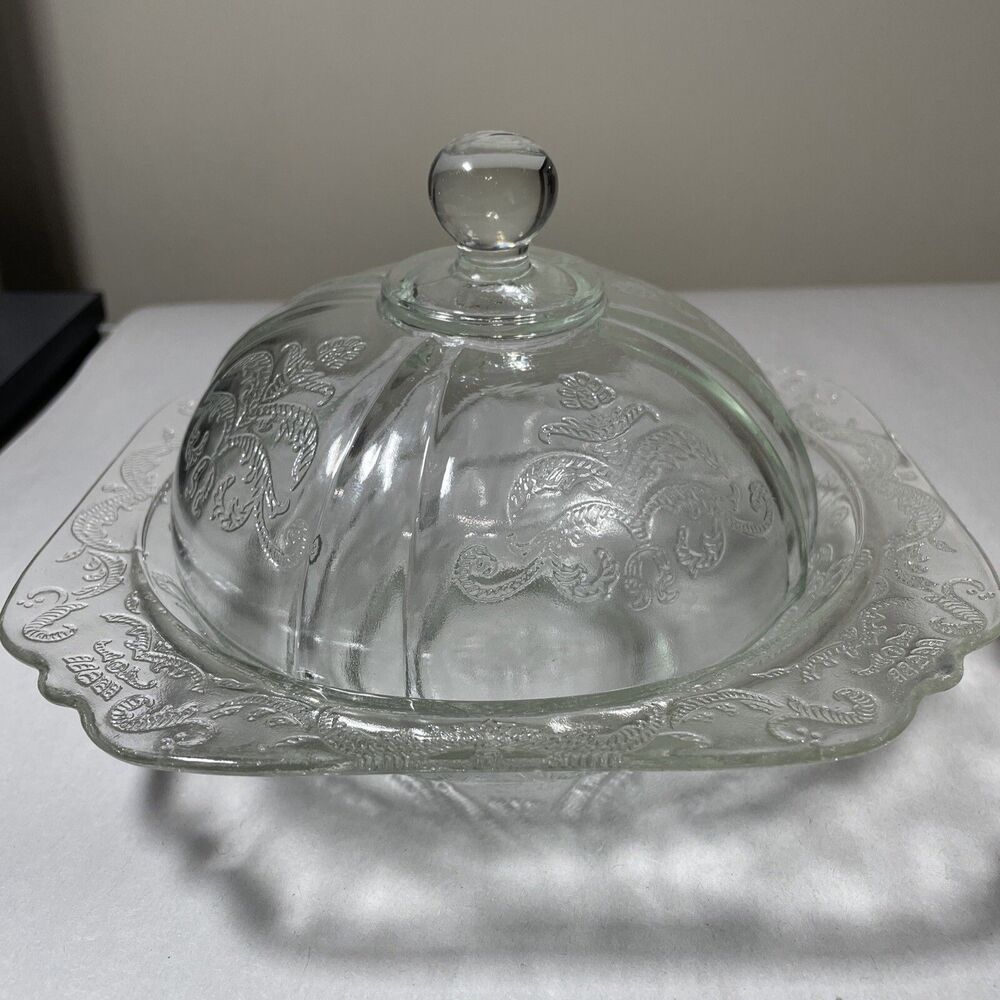 Indiana Madrid Recollection Butter Dish Domed Covered Glass Bowl Clear Vintage